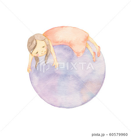 球体で眠る女の子のイラスト素材