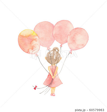 ピンクの風船を持った女の子のイラスト素材