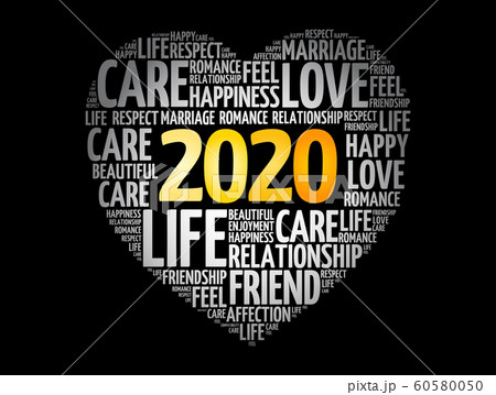 2020 Love and Happy concept, heart word cloud 2020 Love and Happy concept, heart word cloud 60580050