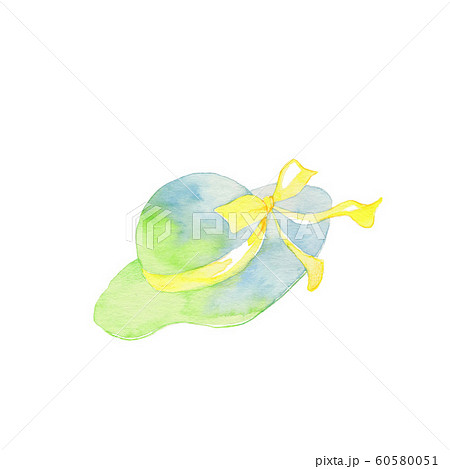 爽やかな風と黄色いリボンの帽子のイラスト素材