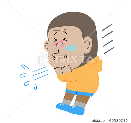 くしゃみをするゴリラのキャラクターイラスト かわいい 風邪をひいている 寒い 病気 保育 子ども向けのイラスト素材