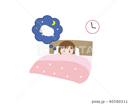 不眠症 眠れない女の子のイラストのイラスト素材