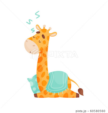 Cute Giraffe Cartoon Character Sleeping Covered with Blanket Vector Illustration 60580560