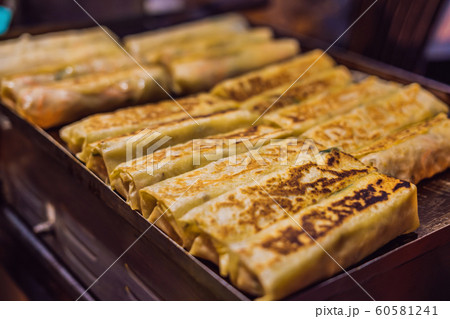 Stuffed wrapped, street food from Wangfujing street at Beijing, China 60581241