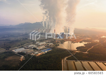 Aerial view of Mae Moh Coal Power Plant with smoke Aerial view of Mae Moh Coal Power Plant with smoke 60583565