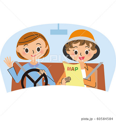 車で道案内する女子のイラスト素材 車で道案内する女子のイラスト素材