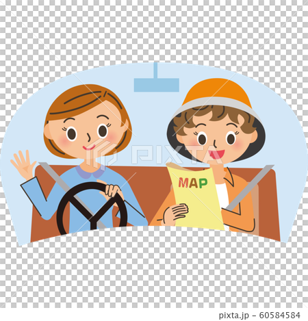 車で道案内する女子のイラスト素材 車で道案内する女子のイラスト素材
