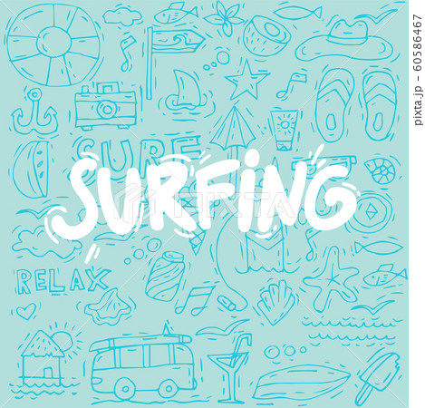Hand draw pattern or background surfing collection and summer holiday for your design. Tourism and vacation theme. Hand draw pattern or background surfing collection and summer holiday for your design. Tourism and vacation theme. 60586467