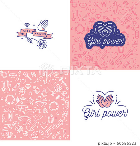 Vector illustration set in simple style with hand-lettering phrase girl power - stylish print for poster or t-shirt - feminism quote and woman motivational slogan. Pattern and background. Vector illustration set in simple style with hand-lettering phrase girl power - stylish print for poster or t-shirt - feminism quote and woman motivational slogan. Pattern and background. 60586523