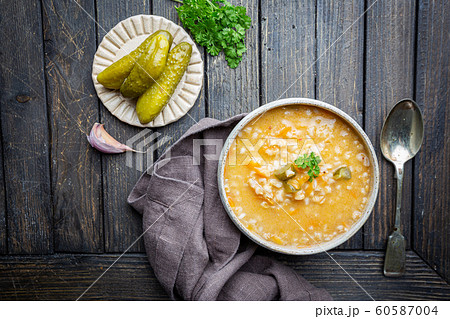 Soup with pickled cucumbers Soup with pickled cucumbers 60587004