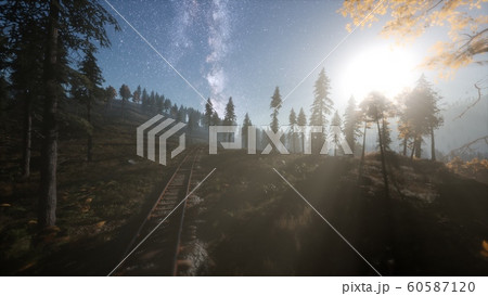 The milky way above the railway and forest The milky way above the railway and forest 60587120