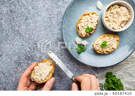Sandwiches with salmon pate 60587410