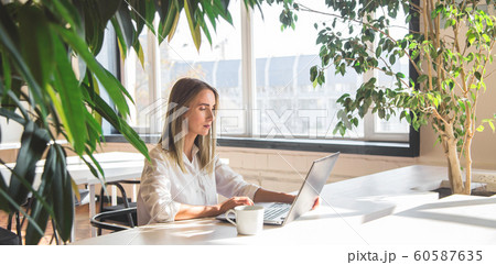 Beautiful caucasian girl working on a laptop 60587635