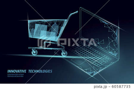 Shopping cart low poly design 3D. Online shop laptop sale vector illustration Shopping cart low poly design 3D. Online shop laptop sale vector illustration 60587735