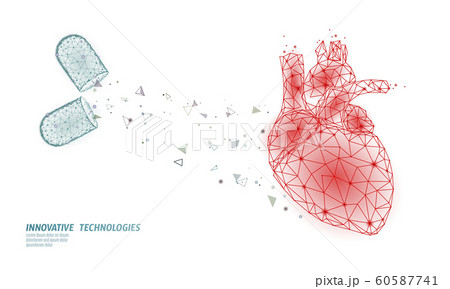 3D medicine heart medicine treatment. Human health diagnostics heart protect concept. Low poly vector illustration 3D medicine heart medicine treatment. Human health diagnostics heart protect concept. Low poly vector illustration 60587741