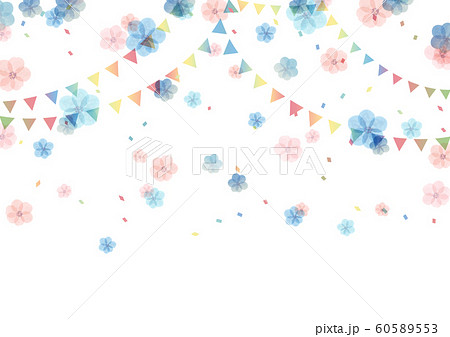 旗とお花 水彩イラストのイラスト素材