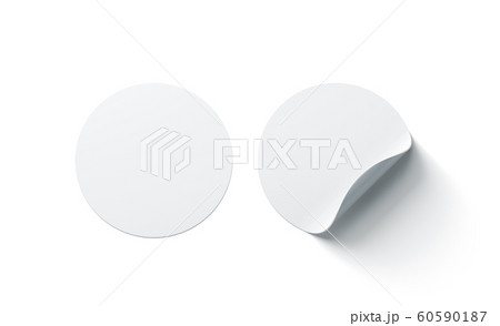 Blank white round adhesive stickers mock up with curved corner 60590187