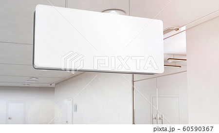 Blank white light signage mockup hanging on ceiling, clipping path 60590367