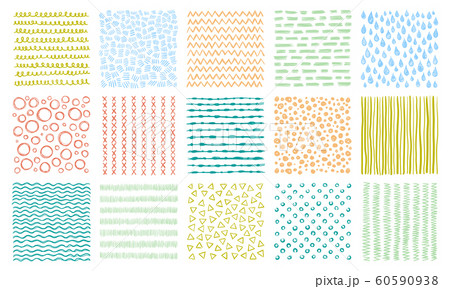 Hand drawn textures. Scribble pattern, curved lines patterns and lined texture vector background set 60590938