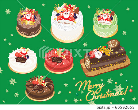 クリスマスケーキのセットイラストのイラスト素材
