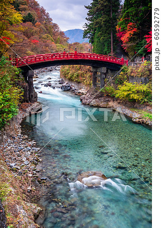 栃木　日光　神橋と紅葉 60592779