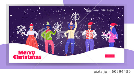 people in santa hats holding snowflakes merry christmas happy new year winter holidays celebration concept mix race men women standing together having fun greeting card horizontal full length people in santa hats holding snowflakes merry christmas happy new year winter holidays celebration concept mix race men women standing together having fun greeting card horizontal full length 60594489
