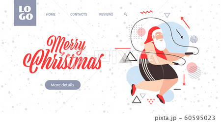 fat santa claus doing exercises with jumping rope overweight bearded man training workout weight loss concept christmas new year holidays celebration greeting card horizontal 60595023