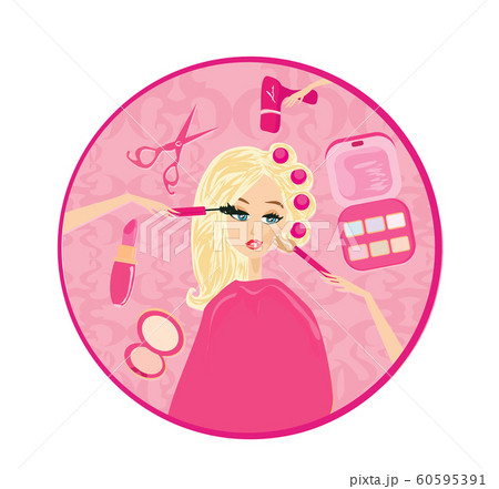 beautiful blonde at the stylist, hairdresser and beautiful blonde at the stylist, hairdresser and 60595391