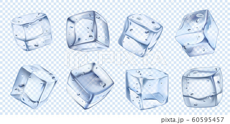 Realistic ice cube. Iced water cubes for cool cocktail. Freezed aqua vector isolated illustration set 60595457