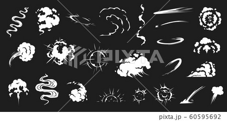 Comic smoke. Smoke puffs vfx, energy explosion effect and cartoon blast vector illustration set Comic smoke. Smoke puffs vfx, energy explosion effect and cartoon blast vector illustration set 60595692