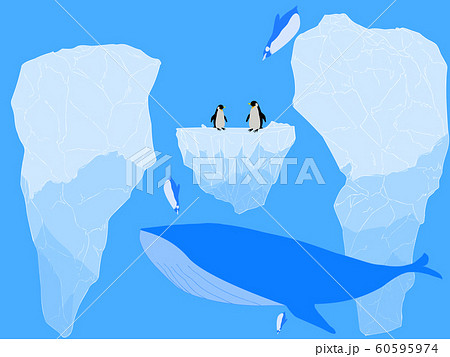 氷山とペンギンと鯨のイラスト素材