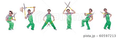 Funny man with shears on white 60597213