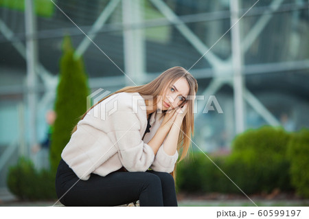 Woman stress. Portrait of bullied girl feeling lonely and worried 60599197