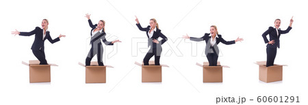 Woman with boxes on white Woman with boxes on white 60601291