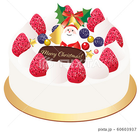 サンタの飾りの生クリームのクリスマスケーキのイラスト素材