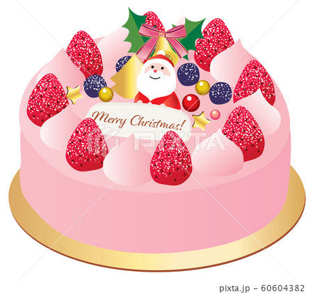 サンタの飾りのピンクのクリスマスケーキのイラスト素材