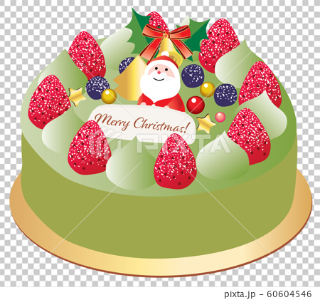 サンタの飾りの抹茶のクリスマスケーキのイラスト素材