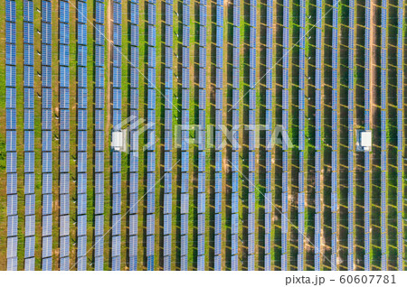 Aerial view of solar panels or solar cells on the 60607781