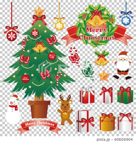 クリスマス クリスマスツリー リース プレゼント オーナメント セットのイラスト素材