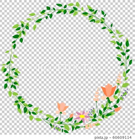 葉っぱとお花の円形フレーム 背景素材 のイラスト素材