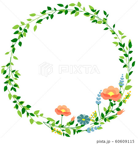 葉っぱとお花の円形フレーム 背景素材 のイラスト素材