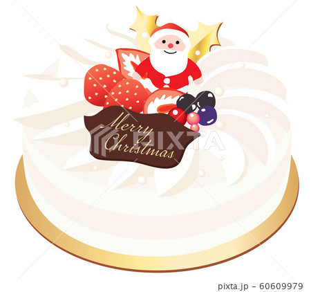 サンタの飾りの生クリームのクリスマスケーキのイラスト素材