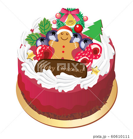 ジンジャーブレッドマンの飾りのラズベリー味のクリスマスケーキのイラスト素材