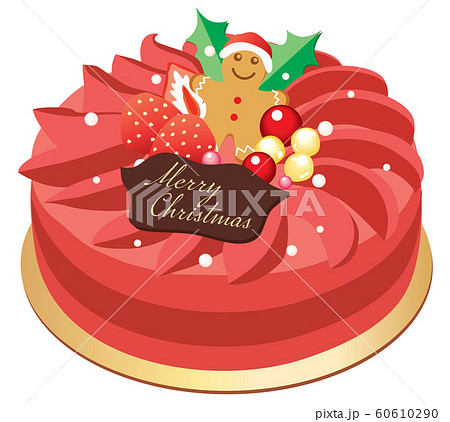 ジンジャーブレッドマンの飾りの赤いクリスマスケーキ 60610290