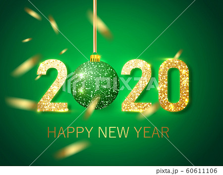 Happy new year 2020 banner.Golden green Vector luxury text 2020 Happy new year. Gold Festive Numbers Design. 60611106