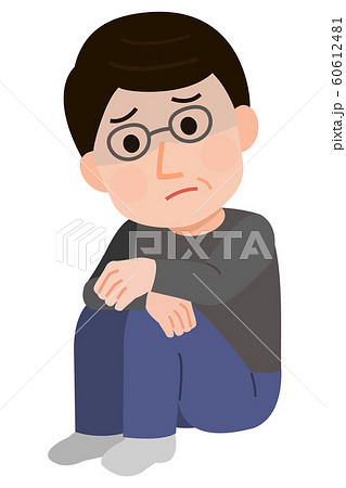 落ち込む　引きこもる　中年男性　イラスト 60612481