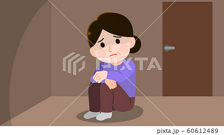 部屋 引きこもる 中年女性 イラストのイラスト素材