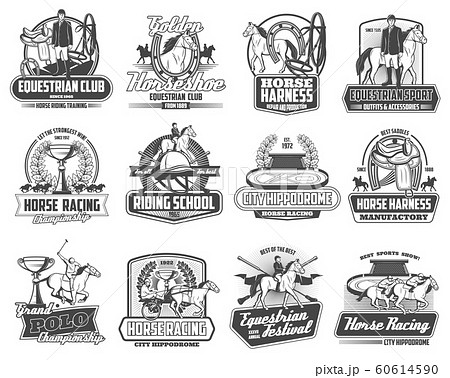 Equestrian club, horse races polo sport emblems 60614590