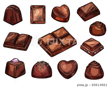 Hand Drawn Set Color Different Kinds Chocolate Sketch Style Vector Stock  Vector by ©Netkoff 166505426
