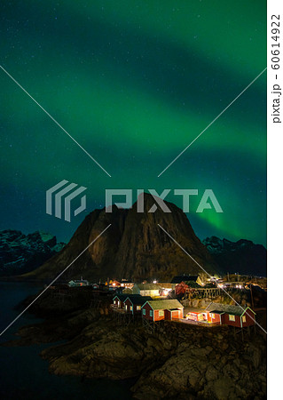 Northern Lights, Aurora Borealis, with classic view of Hamnoy, near Reine on Lofoten Islands, Norway, Scandinavia Northern Lights, Aurora Borealis, with classic view of Hamnoy, near Reine on Lofoten Islands, Norway, Scandinavia 60614922